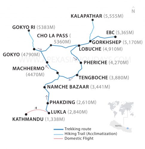 Gokyo Valley to Everest Base Camp Trek Thumbnail Map